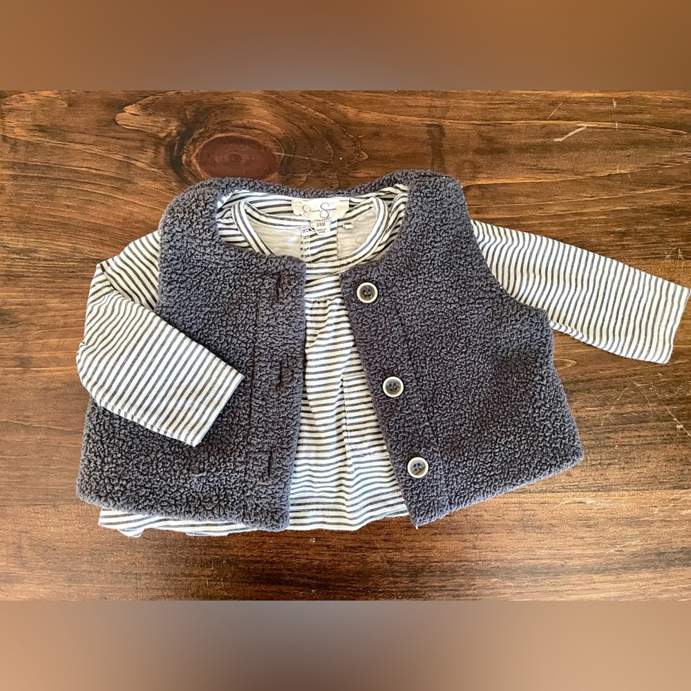 Jessica Simpson 3-6 Months Gray Long Sleeve Stripe Shirt & Vest